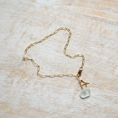 Sea Foam Glass & Starfish Anklet