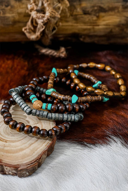 LDC Boho Turquoise Wooden Beaded Multi Layer Bracelet