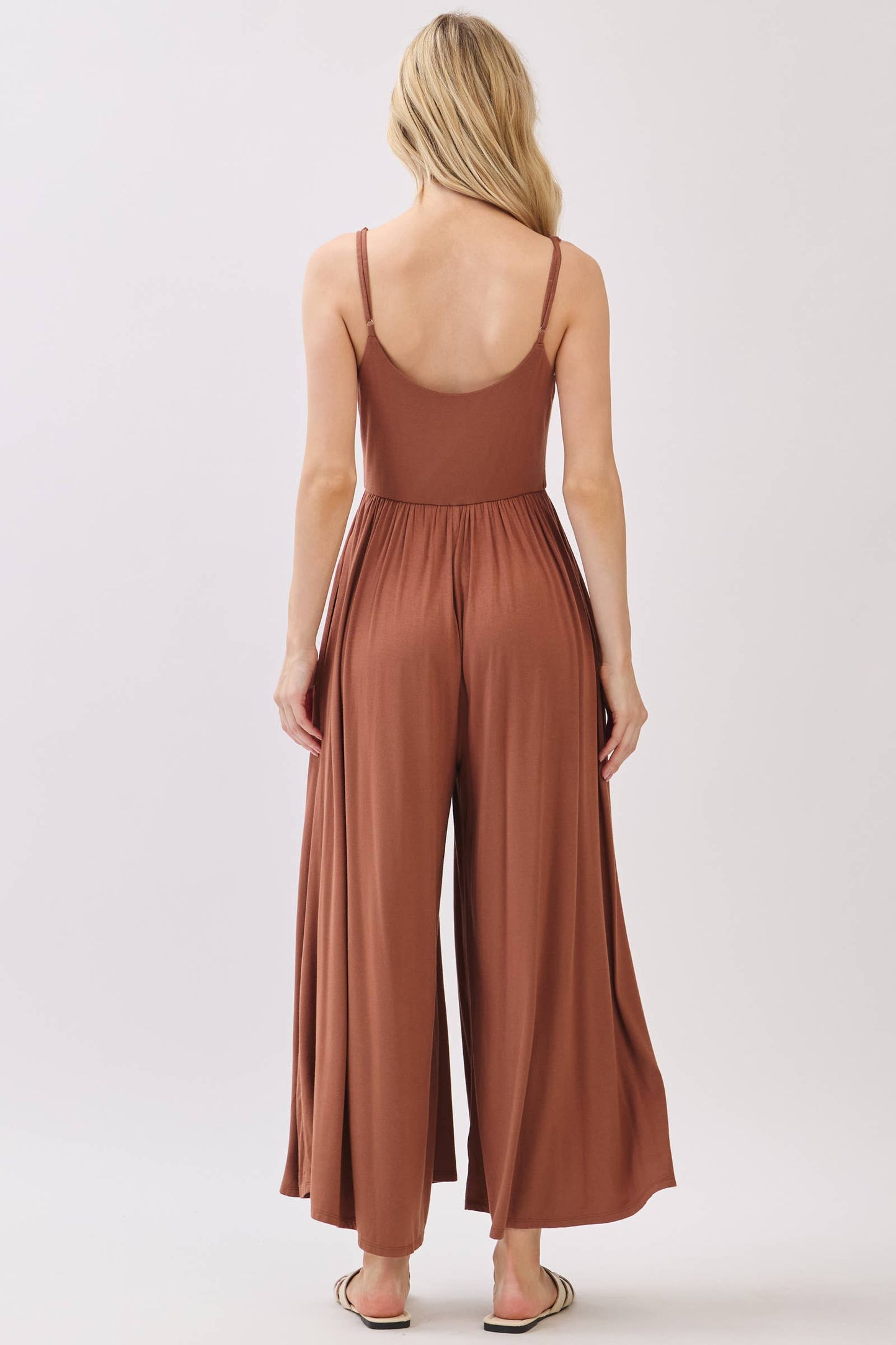 Flare Wide Leg Jumpsuit W/ Adjustable Strap - VJU60179