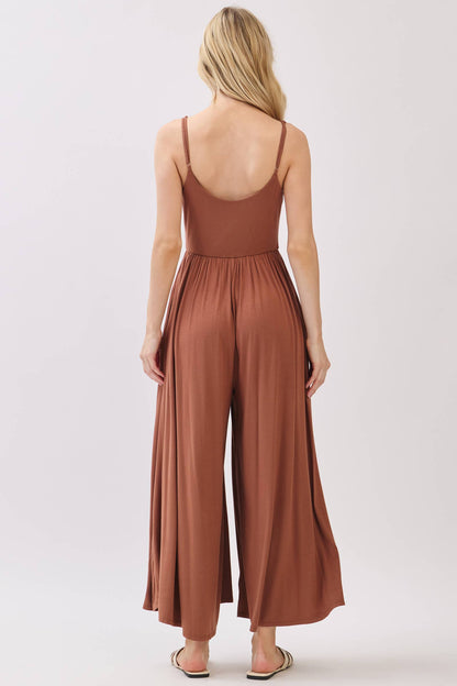 Flare Wide Leg Jumpsuit W/ Adjustable Strap - VJU60179