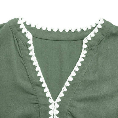 Green Flowy Ruffle Hem V Neck Casual Short Dress