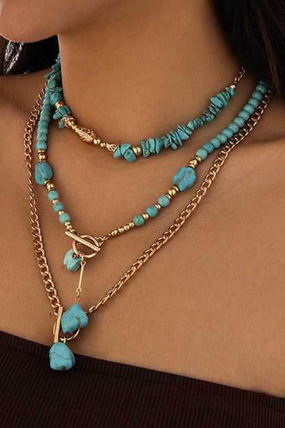 LDC Clasp Turquoise Detail Cable Chain Layered Necklace Set