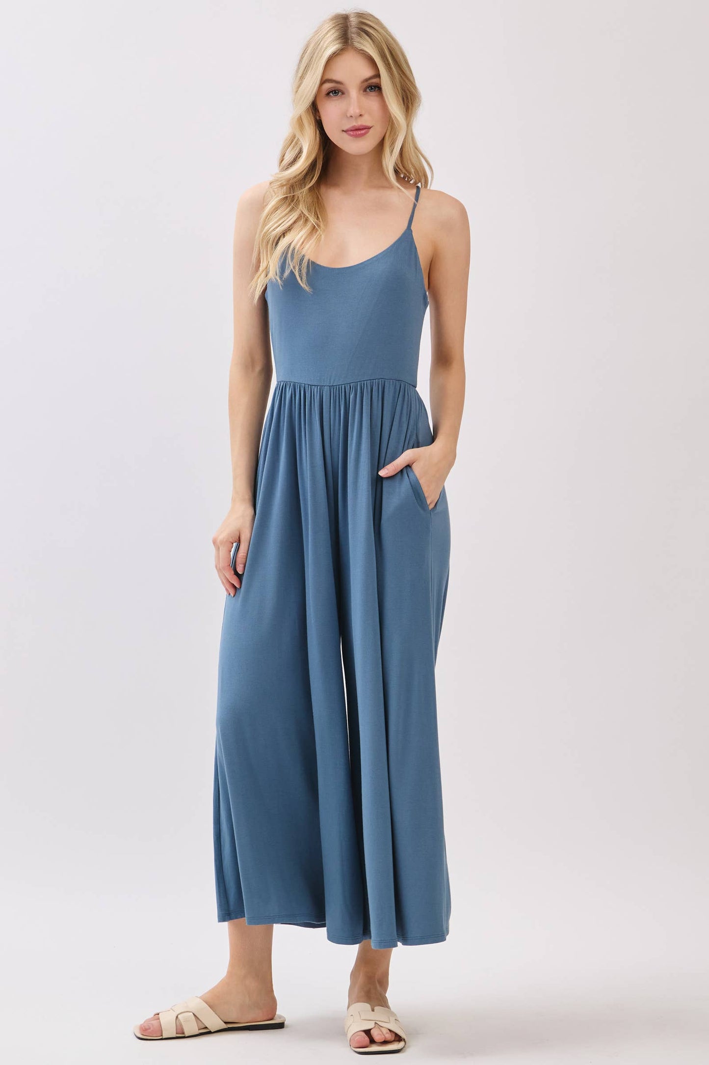 Flare Wide Leg Jumpsuit W/ Adjustable Strap - VJU60179